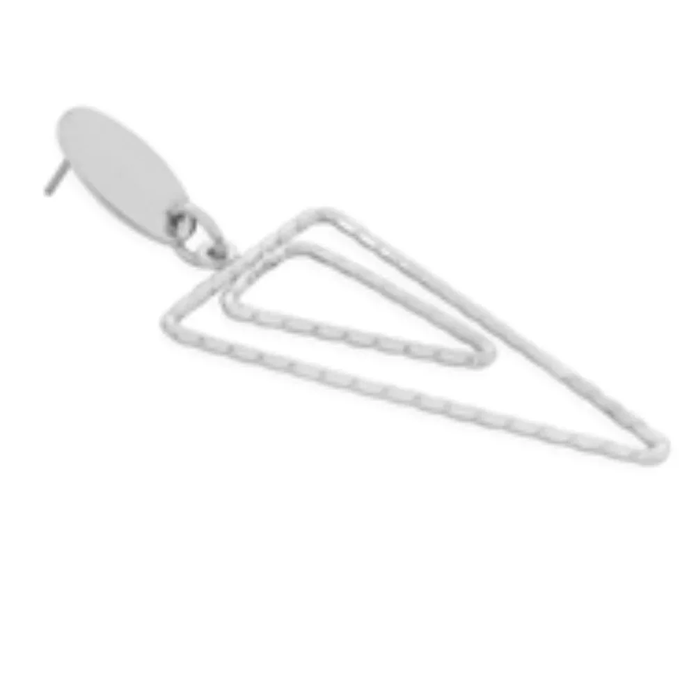 OPEN DOUBLE TRIANGLE DROP EARRINGS - SILVER TEXTURED - POST - Picture 2 of 2